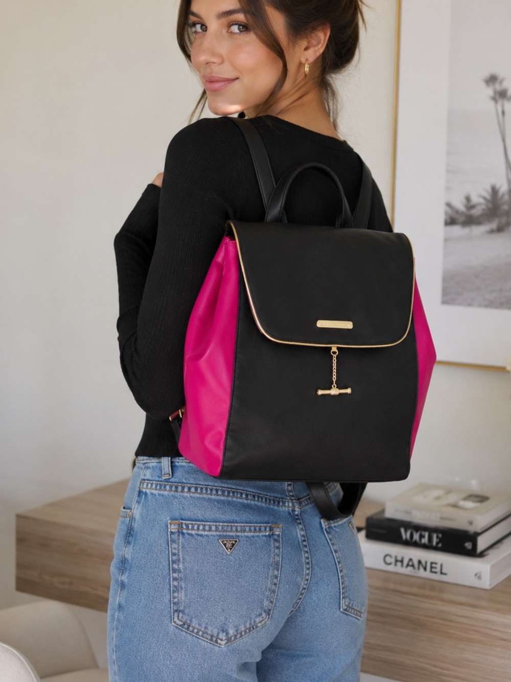 Juicy Couture Black Pink Backpack Y2K 2000s Logo Gold Hardware NWT